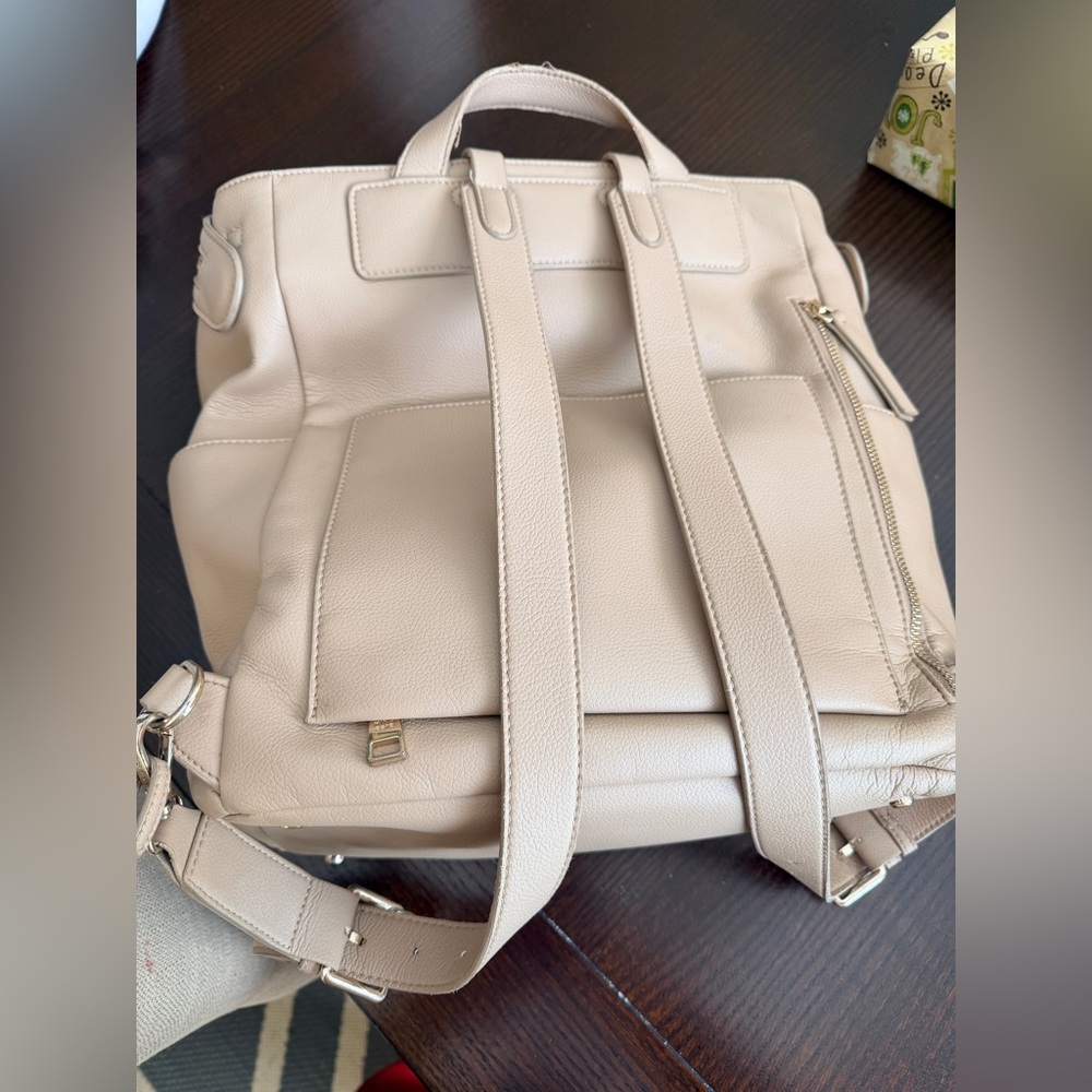 Mina Baie Kinney Diaper Bag Backpack Weekender in Sand Vegan Leather - Picture 12 of 15